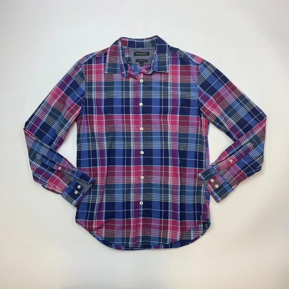 Banana Republic Shirt Mens S Small Multi Plaid Camden Fit Long Sleeve Button Up